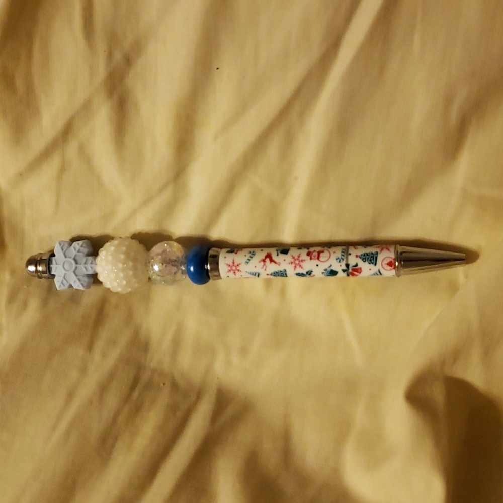 New Handmade Christmas Blue Snowflake Focal Bead Beaded Pen